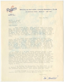 1957 Brooklyn National League Baseball Club Letter Signed By Former Trainer "Doc" Wendler (PSA/DNA)